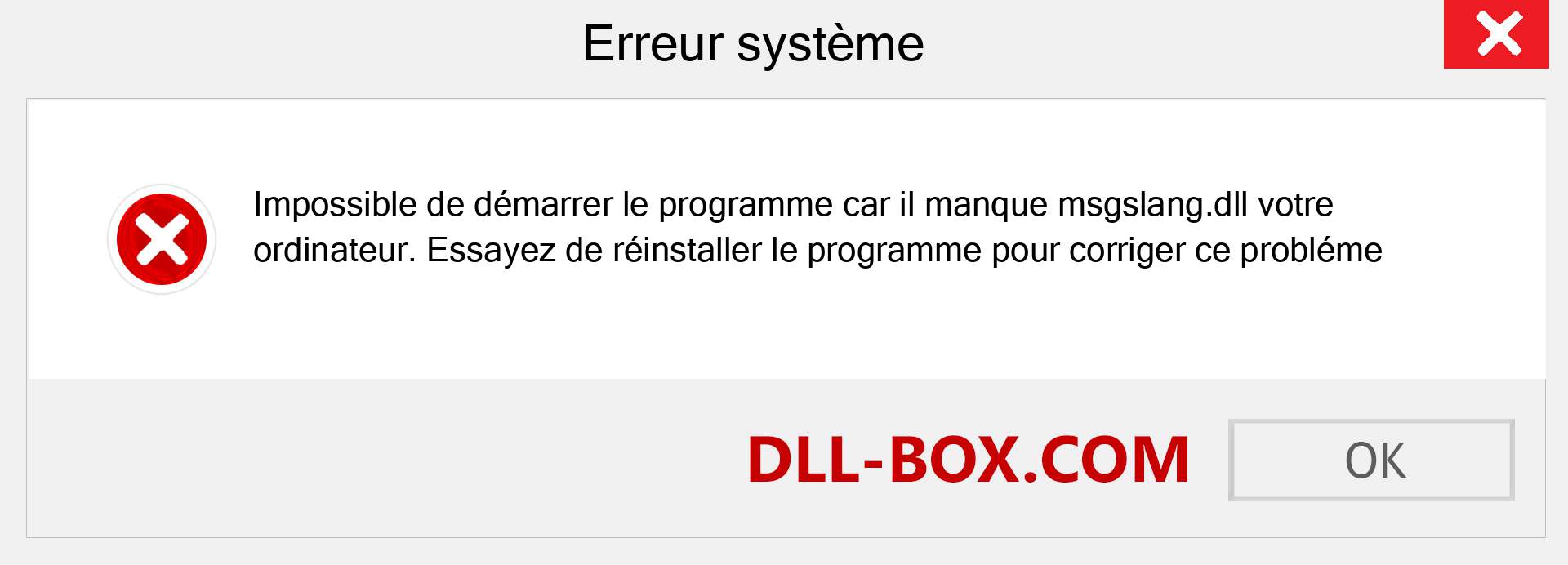 Le fichier msgslang.dll est manquant ?. Télécharger pour Windows 7, 8, 10 - Correction de l'erreur manquante msgslang dll sur Windows, photos, images